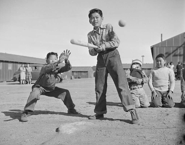 Children Playing Baseball at Manzanar