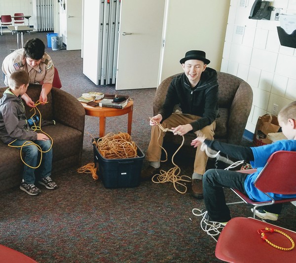Teaching knots to cub scouts.