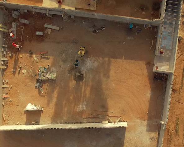 An aerial view of the 5,000 square meter facility towards the end of Phase 1.
