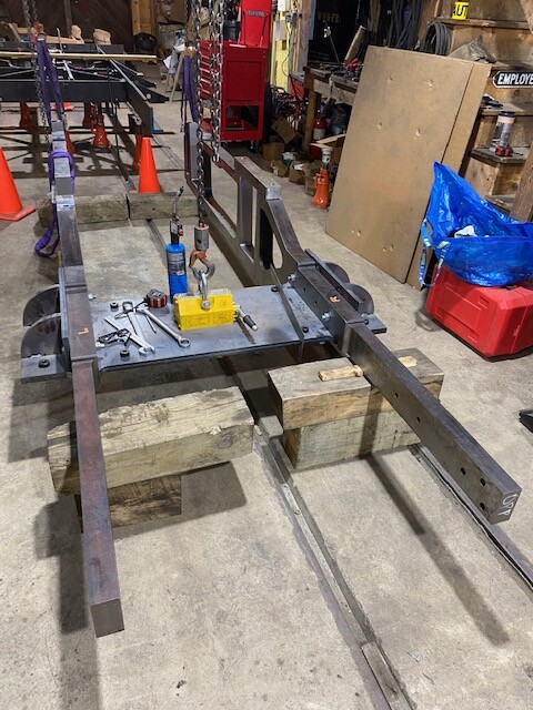 Today, Rick and Gordon began setting up the front frame for eventual bolting to the rear frame.