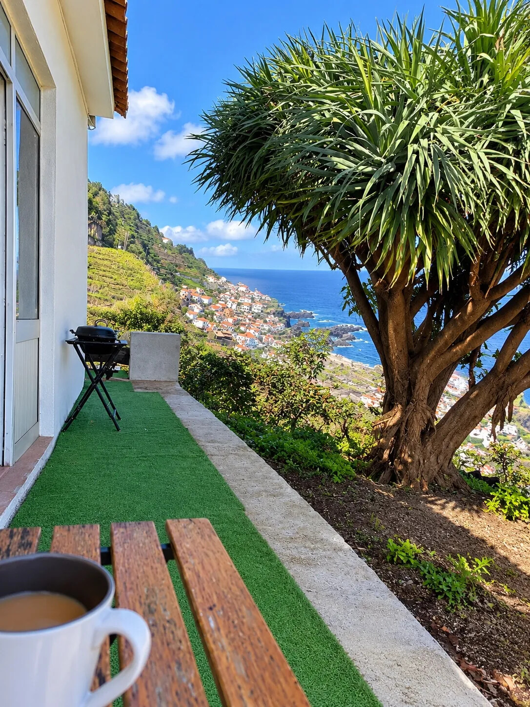Coffee on the terrace overlooking the Atlantic at Barefoot Cliff.