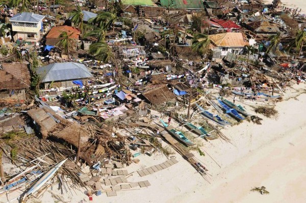 An aerial view shows damaged houses on a coastal community after Typhoon Haiyan hit Iloilo province in the central Philippines.  (Raul Banias for Reuters)