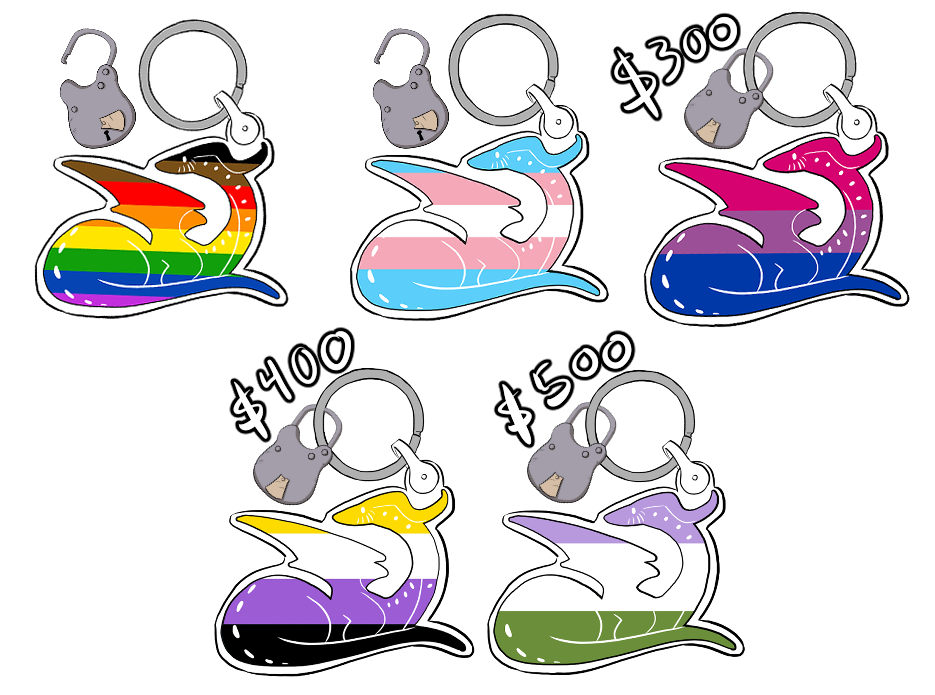 pride flag designs shaped like baby dragon keychains