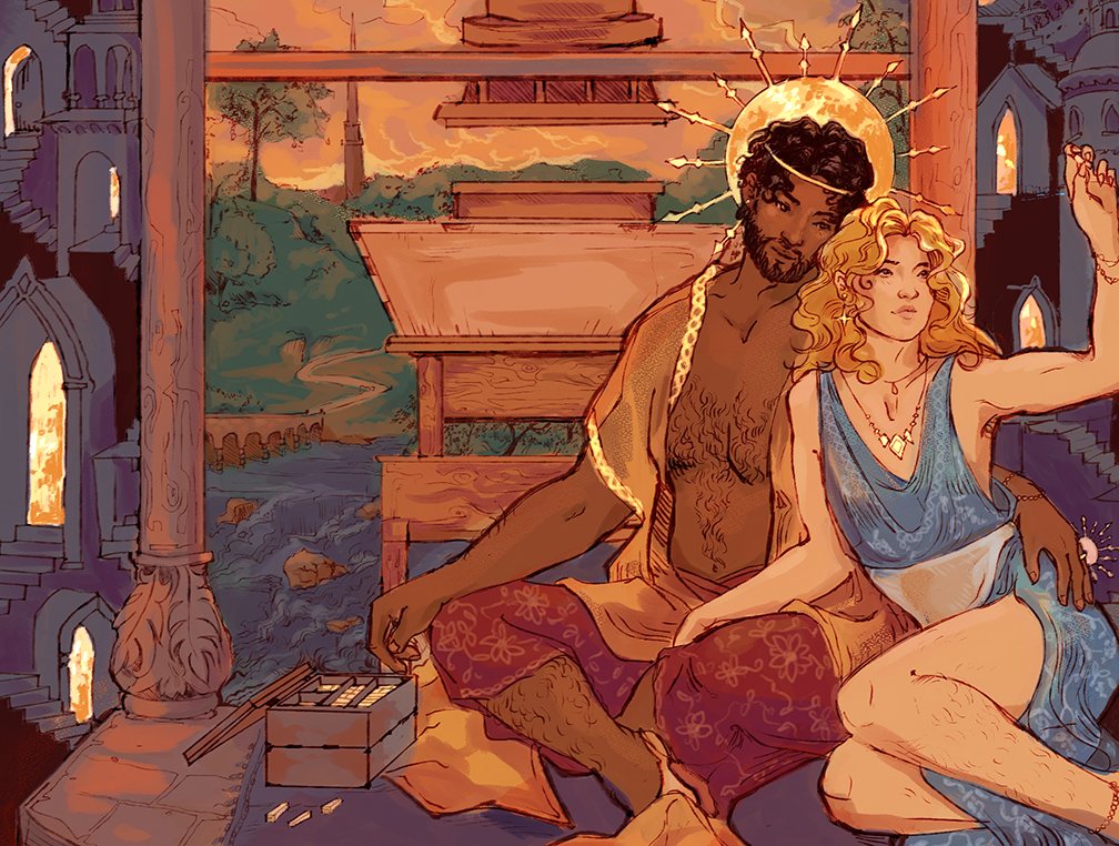 Crop of an illustration of Samot and Samothes.