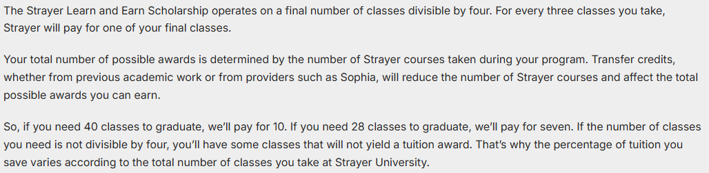Screenshot from university page explaining tuition awards