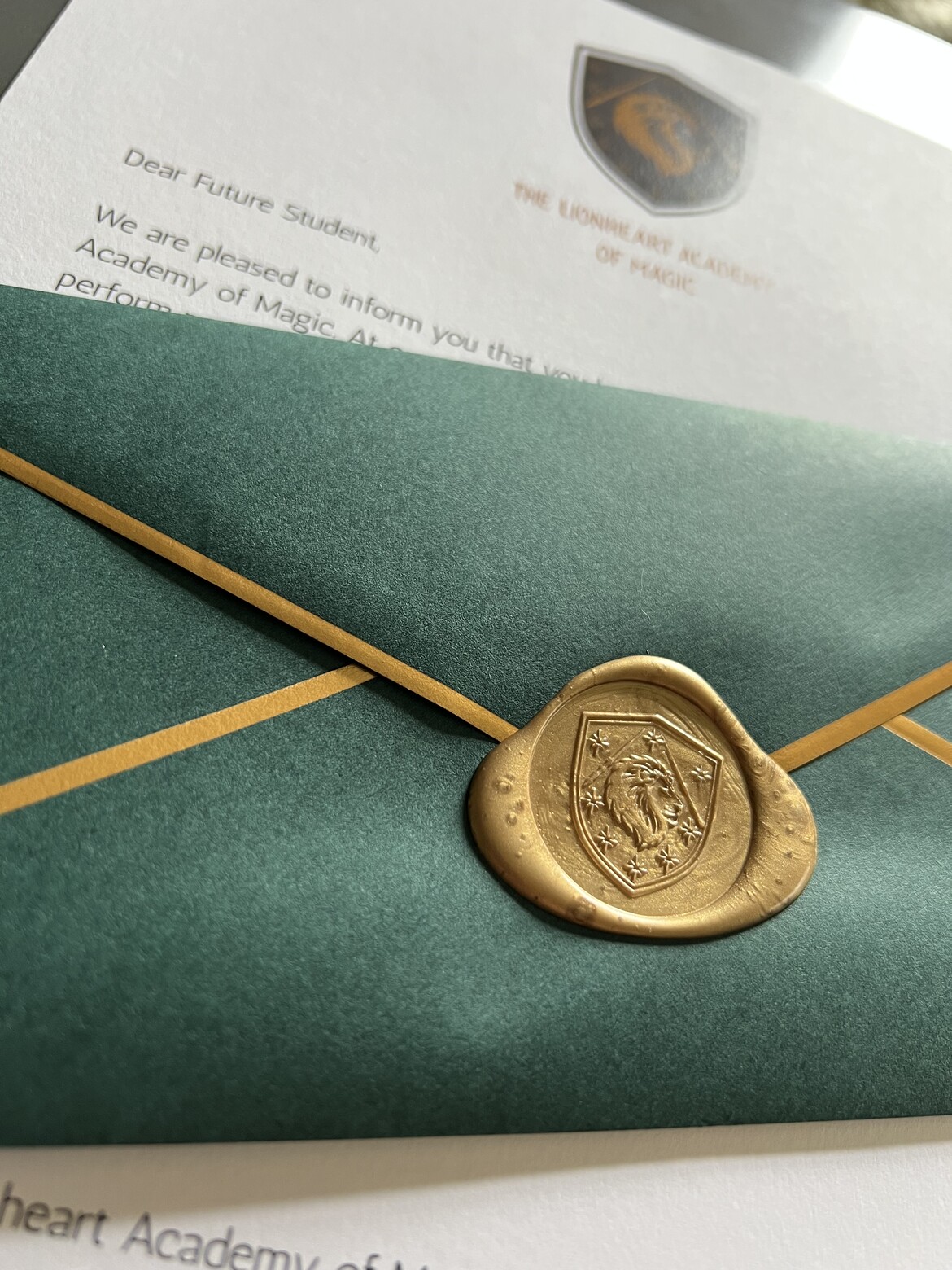 Acceptance letter, displaying the wax stamp and envelope