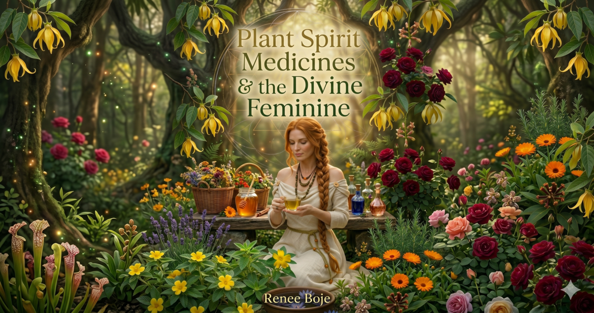 A visual interpretation of Plant Spirit Medicines & the Divine Feminine—blending botanical knowledge, feminine wisdom, and everyday ritual