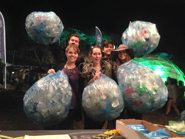 These participants are immediately rewarded after collecting recyclables at Outside Lands Music Festival.