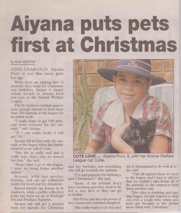 Aiyana loves to fundraise for animals.